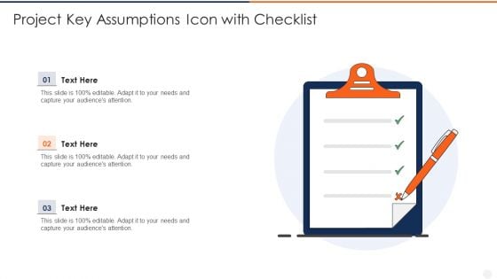 Project Key Assumptions Icon With Checklist Background PDF