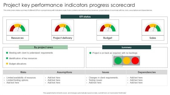 Project Key Performance Indicators Progress Scorecard Portrait PDF