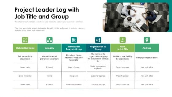 Project Leader Log With Job Title And Group Ppt PowerPoint Presentation File Styles PDF