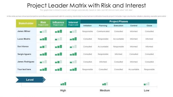 Project Leader Matrix With Risk And Interest Ppt PowerPoint Presentation File Graphic Tips PDF