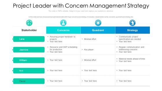 Project Leader With Concern Management Strategy Ppt PowerPoint Presentation Gallery Tips PDF