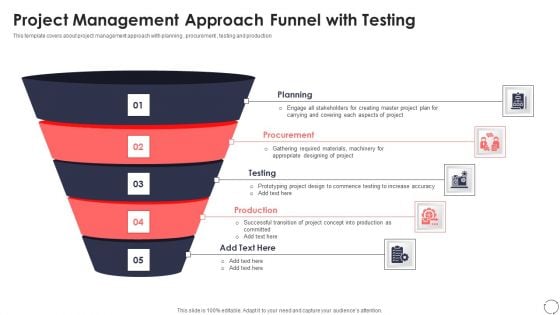 Project Management Approach Funnel With Testing Ppt PowerPoint Presentation Gallery Model PDF