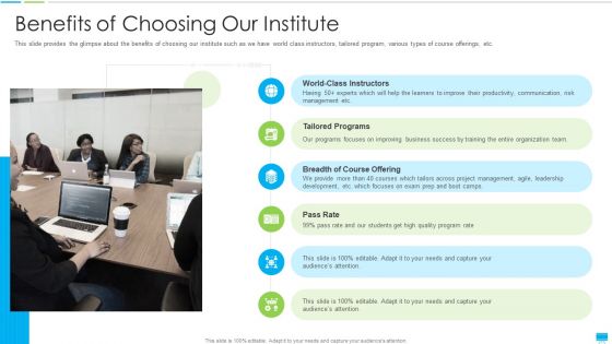 Project Management Coaching IT Benefits Of Choosing Our Institute Infographics PDF