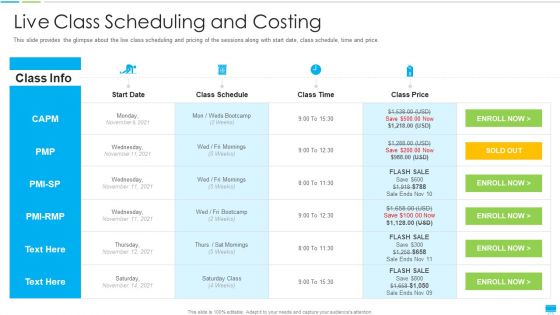 Project Management Coaching IT Live Class Scheduling And Costing Clipart PDF