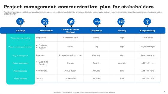 Project Management Communication Plan For Stakeholders Diagrams PDF