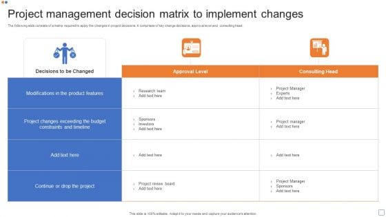 Project Management Decision Matrix To Implement Changes Microsoft PDF