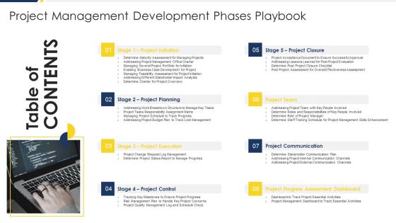 Project Management Development Phases Table Of Contents Elements PDF