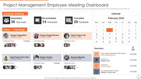 Project Management Employee Meeting Dashboard Designs PDF