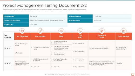 Project Management Experts Required Reports Project Management Testing Document Precondition Clipart PDF