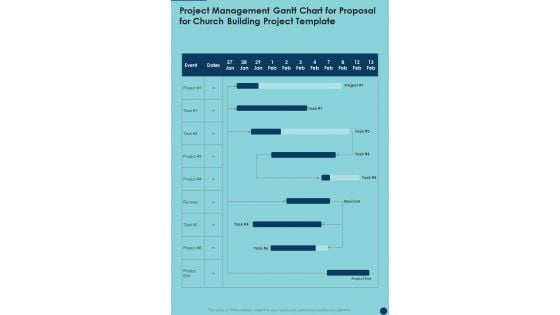 Project Management Gantt Chart Church Building Project Template One Pager Sample Example Document