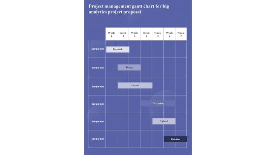 Project Management Gantt Chart For Big Analytics Project Proposal One Pager Sample Example Document
