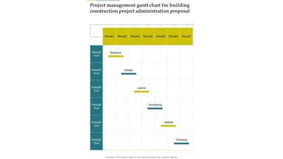 Project Management Gantt Chart For Building Construction Project Administration Proposal One Pager Sample Example Document