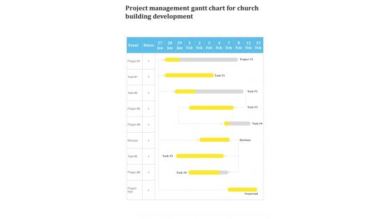 Project Management Gantt Chart For Church Building Development One Pager Sample Example Document