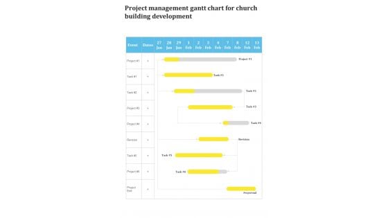 Project Management Gantt Chart For Church Building Development One Pager Sample Example Document