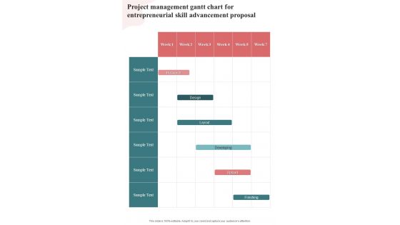 Project Management Gantt Chart For Entrepreneurial Skill Advancement Proposal One Pager Sample Example Document