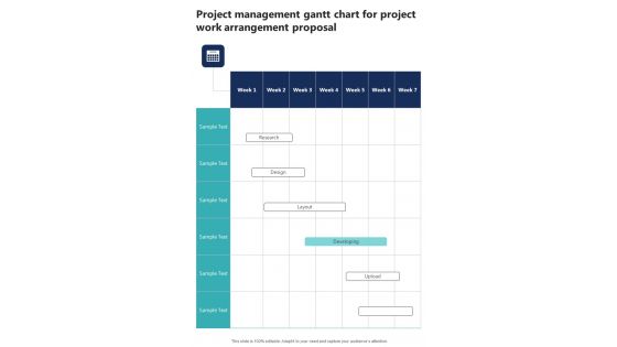 Project Management Gantt Chart For Project Work Arrangement One Pager Sample Example Document