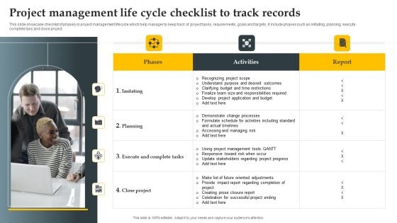 Project Management Life Cycle Checklist To Track Records Inspiration PDF