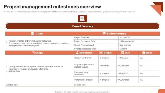 Project Management Milestones Overview Summary PDF Project Management Milestones Overview Summary PDF