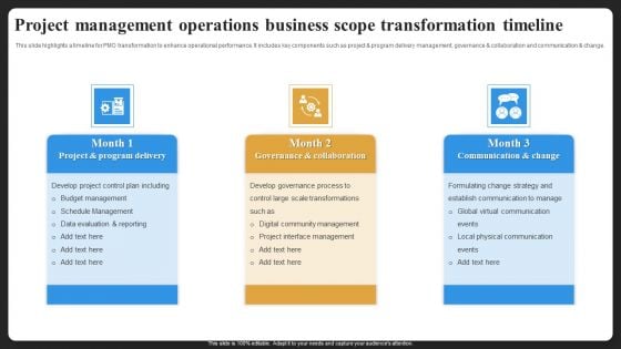 Project Management Operations Business Scope Transformation Timeline Elements PDF