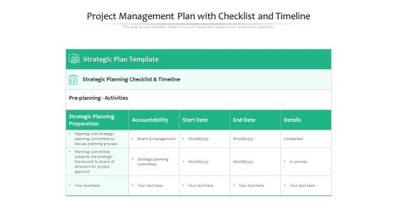 Project Management Plan With Checklist And Timeline Ppt PowerPoint Presentation File Example PDF Project Management Plan With Checklist And Timeline Ppt PowerPoint Presentation File Example PDF