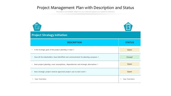 Project Management Plan With Description And Status Ppt PowerPoint Presentation Icon Model PDF