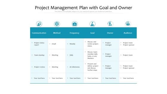 Project Management Plan With Goal And Owner Ppt PowerPoint Presentation Gallery Graphic Tips PDF Project Management Plan With Goal And Owner Ppt PowerPoint Presentation Gallery Graphic Tips PDF