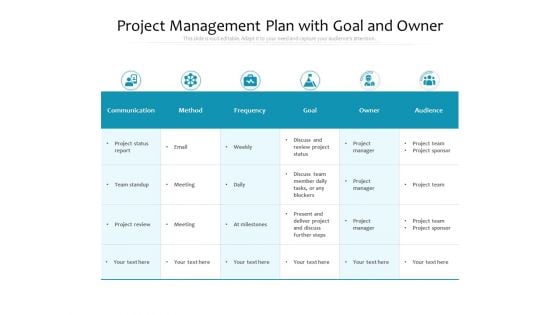 Project Management Plan With Goal And Owner Ppt PowerPoint Presentation Gallery Graphic Tips PDF