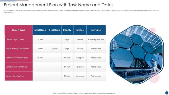 Project Management Plan With Task Name And Dates Themes PDF