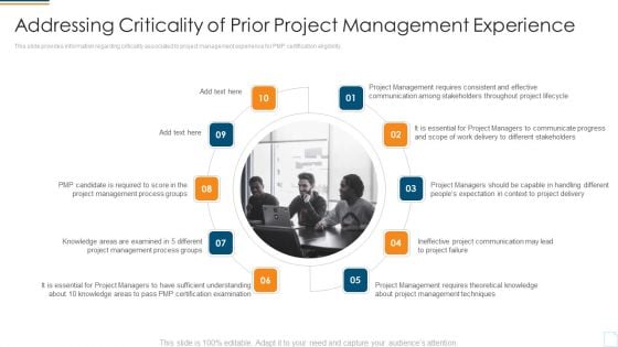 Project Management Professional Assessment Process IT Addressing Criticality Of Prior Project Management Experience Microsoft PDF