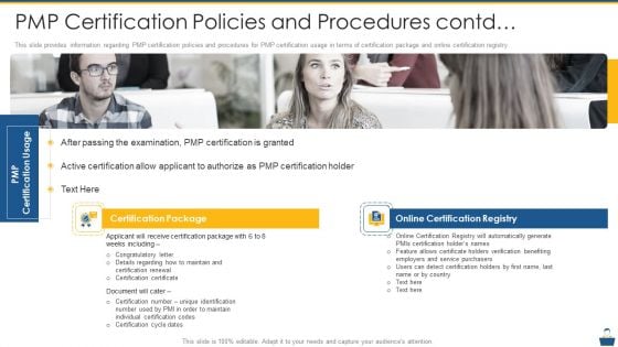 Project Management Professional Certificate Preparation IT PMP Certification Policies And Procedures Contd Summary PDF