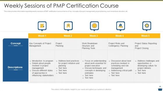 Project Management Professional Certificate Preparation IT Weekly Sessions Of PMP Certification Course Clipart PDF