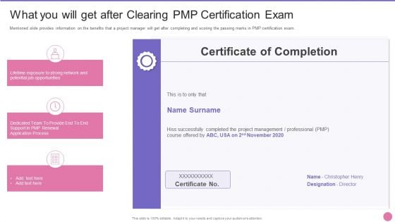 Project Management Professional Certification IT What You Will Get After Clearing PMP Certification Exam Mockup PDF