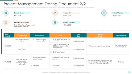 Project Management Professional Documentation Requirements It Project Management Testing Document Created Ideas PDF