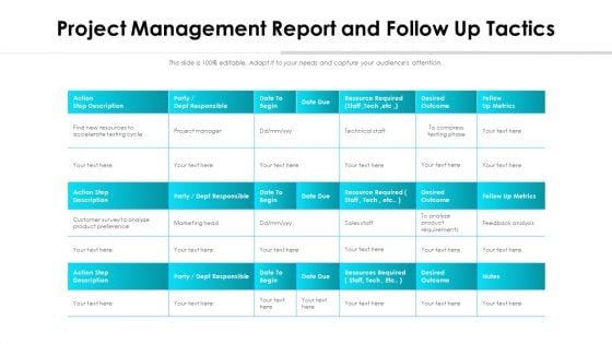 Project Management Report And Follow Up Tactics Ppt PowerPoint Presentation Show Example File PDF