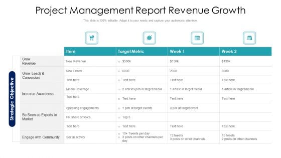 Project Management Report Revenue Growth Ppt PowerPoint Presentation File Topics PDF