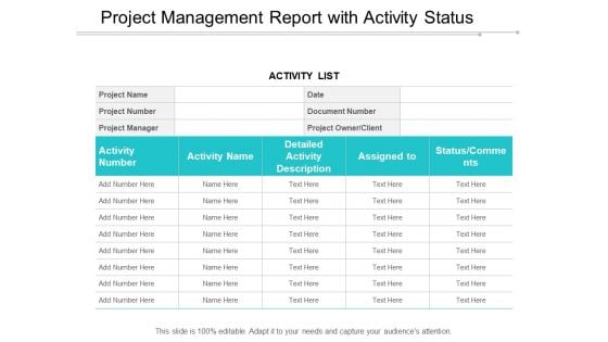 Project Management Report With Activity Status Ppt PowerPoint Presentation Pictures Designs Download Cpb Project Management Report With Activity Status Ppt PowerPoint Presentation Pictures Designs Download Cpb