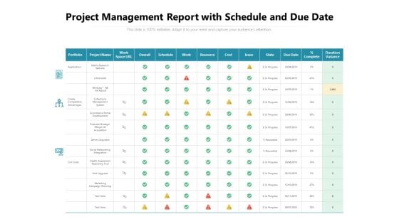 Project Management Report With Schedule And Due Date Ppt PowerPoint Presentation File Skills PDF
