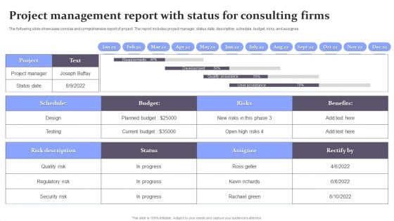 Project Management Report With Status For Consulting Firms Themes PDF