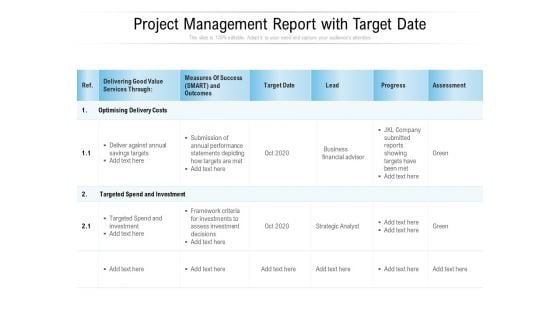 Project Management Report With Target Date Ppt PowerPoint Presentation Infographics Mockup PDF