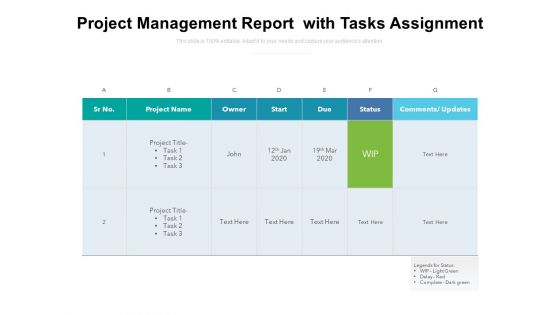 Project Management Report With Tasks Assignment Ppt PowerPoint Presentation Gallery Microsoft PDF