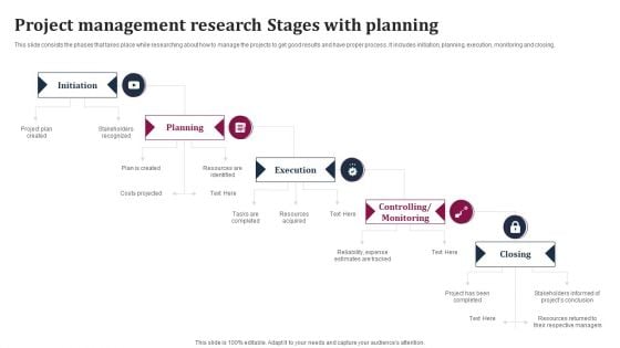 Project Management Research Stages With Planning Portrait PDF