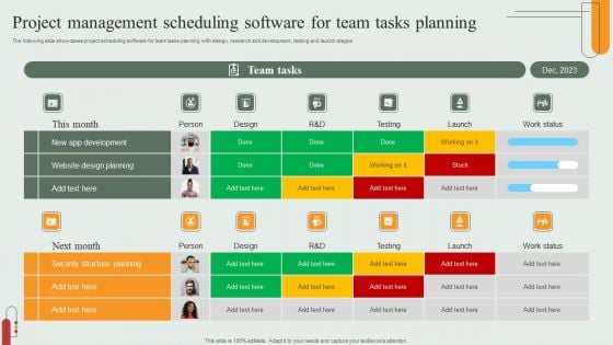 Project Management Scheduling Software For Team Tasks Planning Structure PDF