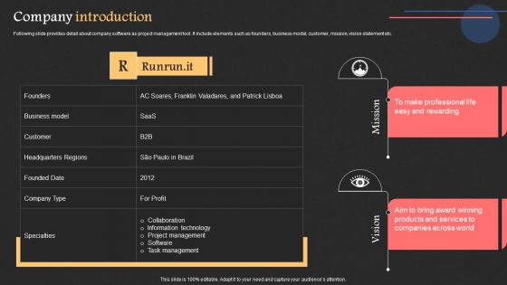 Project Management Software Capital Raising Deck Company Introduction Themes PDF