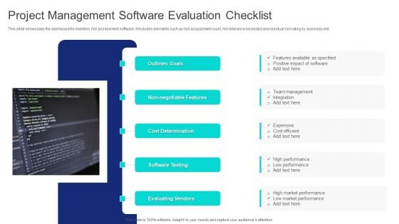 Project Management Software Evaluation Checklist Ppt PowerPoint Presentation File Pictures PDF