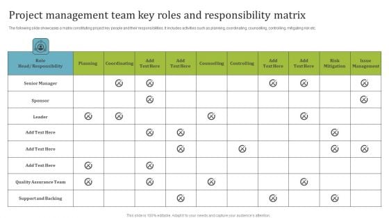 Project Management Team Key Roles And Responsibility Matrix Topics PDF