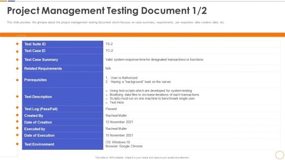 Project Management Testing Document Server Brochure PDF