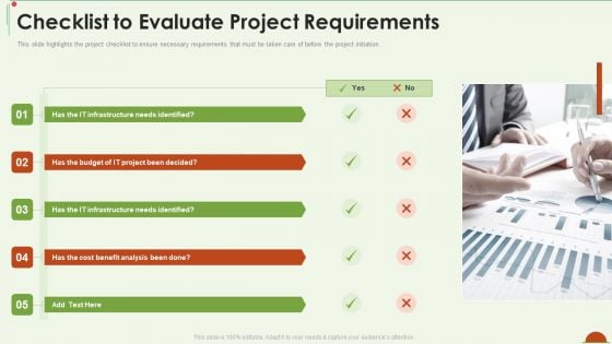 Project Management Under Supervision Checklist To Evaluate Project Requirements Information PDF