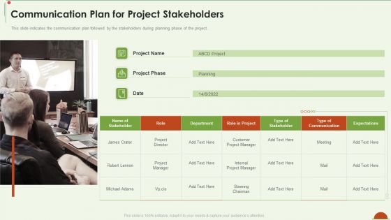 Project Management Under Supervision Communication Plan For Project Stakeholders Portrait PDF