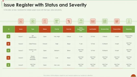 Project Management Under Supervision Issue Register With Status And Severity Mockup PDF Project Management Under Supervision Issue Register With Status And Severity Mockup PDF