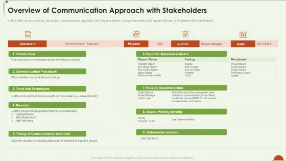 Project Management Under Supervision Overview Of Communication Approach With Stakeholders Structure PDF